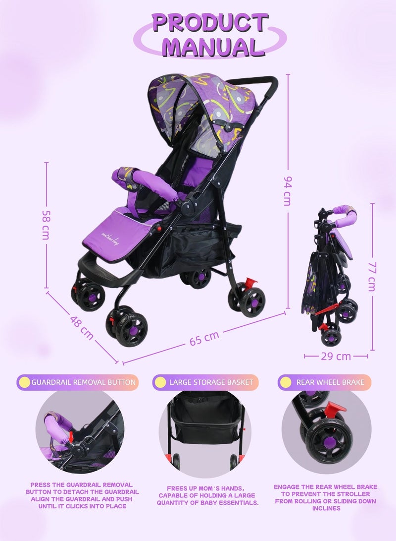 Foldable Ultra Lightweight Travel Stroller with Multi Position Reclining Seat Adjustable Canopy Foldable Storage Basket NO.1102 - Image 2